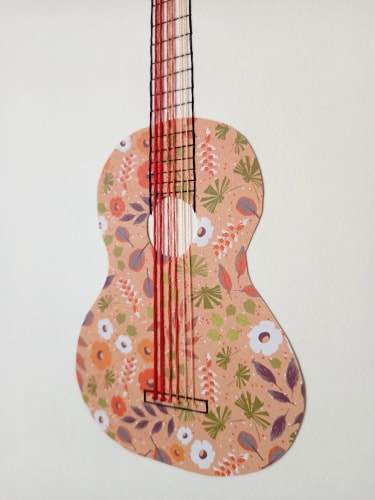 guitare fleurie · affiche brodée