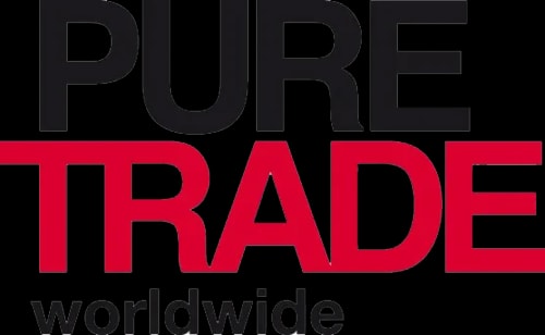Logo de PURE TRADE en noir et rouge avec le mot 'worldwide' en dessous.
