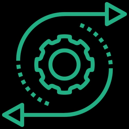 Icône représentant un engrenage avec des flèches en rotation autour, symbolisant le réglage ou l'ajustement pour les technologies utilisées
