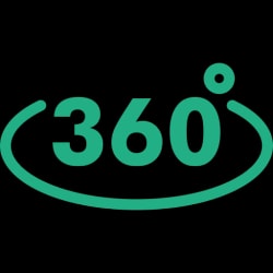 Icône représentant un cercle avec un angle de 360 degrés pour l'expertise 360