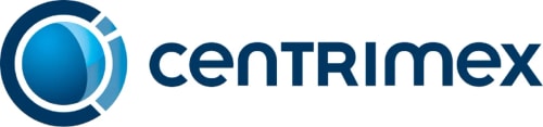 Logo de Centrimex, avec un cercle bleu et le mot 'centrimex'