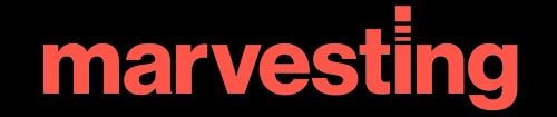 Logo de Marvesting, avec un texte stylisé avec le mot 'marvesting' en rouge sur fond blanc.