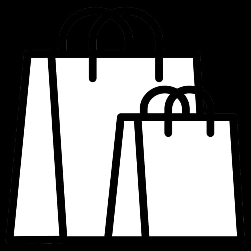 Deux sacs de shopping blancs avec des poignées noires, un grand et un plus petit, côte à côte