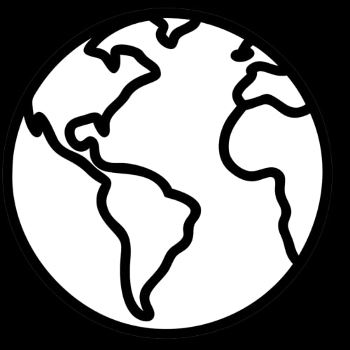 Dessin en noir et blanc d'une représentation simplifiée de la Terre montrant les continents de l'Amérique du Nord, Amérique du Sud, Europe et Afrique.