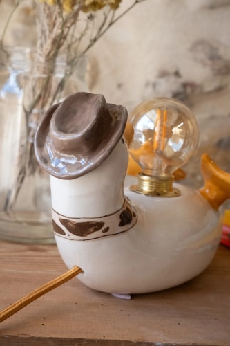 Lampe canard cowboy