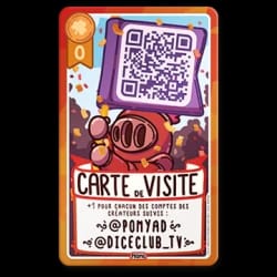 Carte à jouer Donjon & Procrastination "Blason Officiel" avec un sceau rouge, un gant tenant une carte, le chiffre 3, et un remerciement pour avoir rejoint l'aventure. Signée en haut à droite.