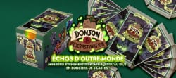 Image promotionnelle annonçant les points de fidélité sur un site. On voit des pièces dorées avec une main tenant une carte, entourées de cartes à collectionner illustrées sur fond coloré.