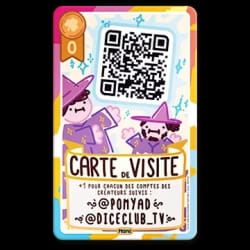 Carte de jeu violette intitulée "Blason Enchanté" illustrée par un écusson doré ailé. La carte porte le chiffre 5 et un texte explicatif sur l'appartenance à la guilde de Donjon & Procrastination.