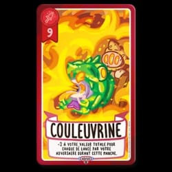 Carte de jeu "Le Léviathan", un monstre marin violet avec des tentacules et de nombreux yeux, entouré d'eau agitée, avec une valeur de 5 et un texte expliquant son effet de destruction de cartes.