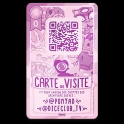 Carte promotionnelle de jeu intitulée Blason Légendaire, avec un blason doré orné d'un chapeau de magicien et de cartes, sur fond rose. Texte de remerciement aux contributeurs de Donjon & Procrastination.