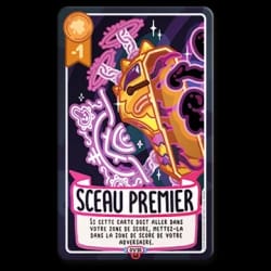Carte de jeu illustrant une pieuvre rose en colère avec un chapeau de marin, nommée Poulpe Grognon, dans un décor côtier. Texte explicatif sur la capacité de la carte en bas.