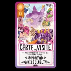 Carte de jeu "Blason Officiel" Donjon & Procrastination, illustrée d'un sceau rouge avec un gant tenant une carte, surmonté d'un château et marquée "Promo 2023" en bas.