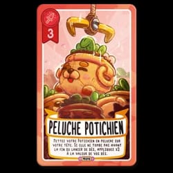Carte de jeu violette intitulée "Blason Enchanté" illustrée par un écusson doré ailé. La carte porte le chiffre 5 et un texte explicatif sur l'appartenance à la guilde de Donjon & Procrastination.