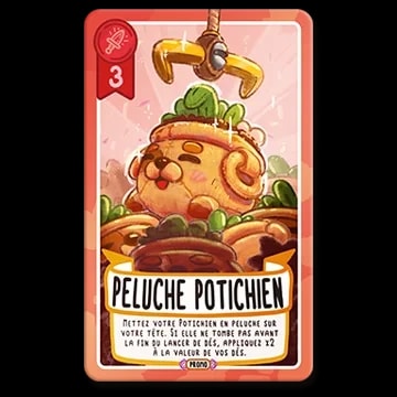 Carte de jeu violette intitulée "Blason Enchanté" illustrée par un écusson doré ailé. La carte porte le chiffre 5 et un texte explicatif sur l'appartenance à la guilde de Donjon & Procrastination.