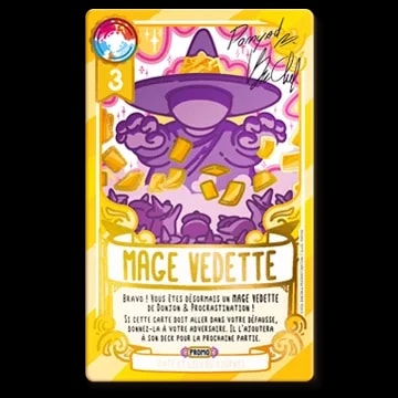 Carte illustrée représentant un bonhomme de neige portant un chapeau de sorcier violet, avec le texte « ESBROUFE » et « Merci pour cette première année Donjon & Procrastination ».