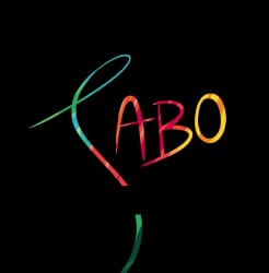 Dessin abstrait coloré composé de traits verts, rouges, orange et bleus, formant des boucles et des lettres évoquant « ARBO ».