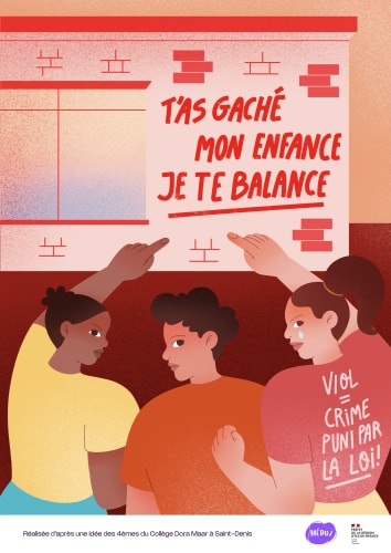 Affiche pour l'événement HÉRITAGES à Nantes, illustrée avec des portraits colorés de personnes diverses, entourés de fleurs, annonçant des discussions, DJ sets, open mic et ateliers pour enfants.