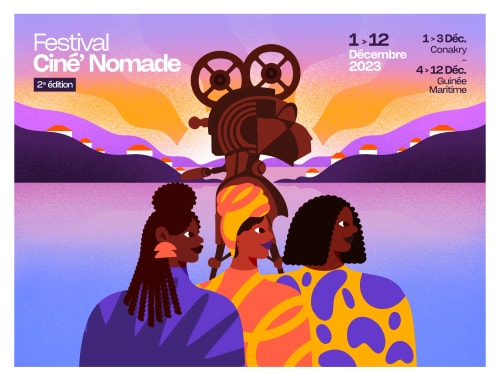 Affiche pour l'événement HÉRITAGES à Nantes, illustrée avec des portraits colorés de personnes diverses, entourés de fleurs, annonçant des discussions, DJ sets, open mic et ateliers pour enfants.