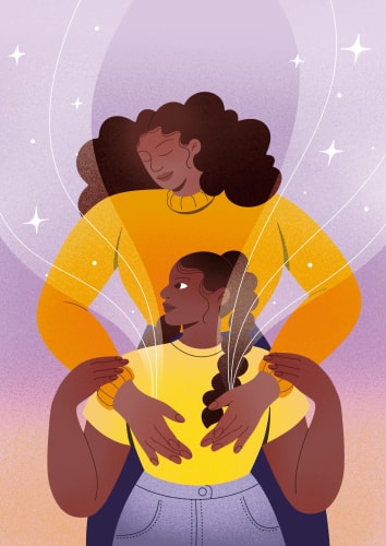 Affiche pour l'événement HÉRITAGES à Nantes, illustrée avec des portraits colorés de personnes diverses, entourés de fleurs, annonçant des discussions, DJ sets, open mic et ateliers pour enfants.