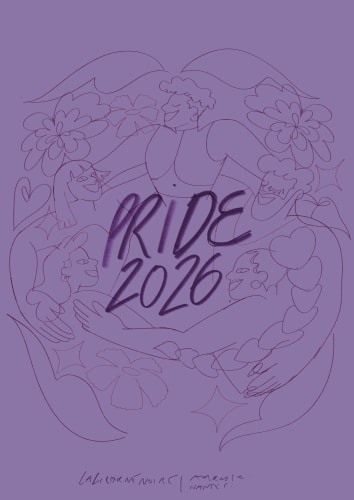 Affiche pour l'événement HÉRITAGES à Nantes, illustrée avec des portraits colorés de personnes diverses, entourés de fleurs, annonçant des discussions, DJ sets, open mic et ateliers pour enfants.