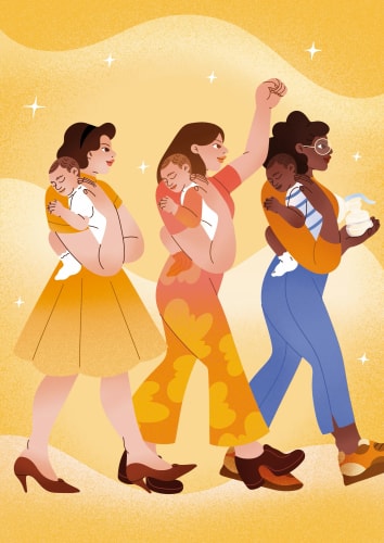Affiche pour l'événement HÉRITAGES à Nantes, illustrée avec des portraits colorés de personnes diverses, entourés de fleurs, annonçant des discussions, DJ sets, open mic et ateliers pour enfants.