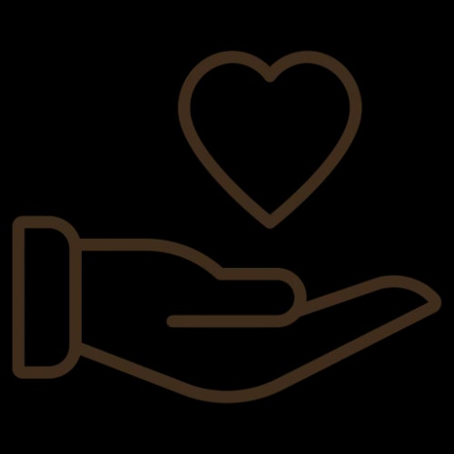 Une main ouverte avec un cœur au-dessus, symbolisant une production Fiamme de bougies 100% artisanales.