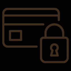 Icône d'une carte bancaire avec un cadenas symbolisant la sécurité des paiements Fiamme via Stripe.