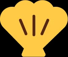 Icône jaune en forme de coquille Saint-Jacques stylisée avec trois traits verticaux bruns au centre.