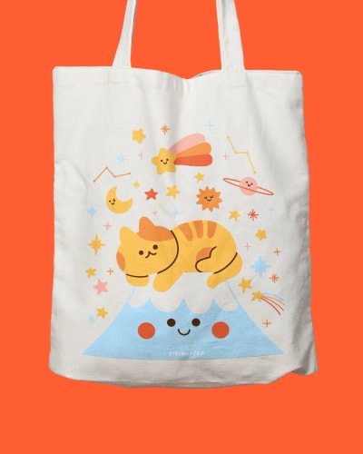 Tote bag - Cat on Mount Fuji