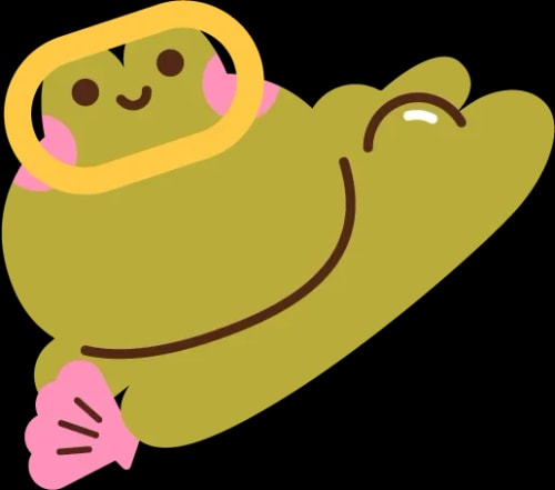 Illustration vectorielle mignonne d'une petite créature verte ronde avec des joues roses, un petit sourire, et un cercle jaune autour de la tête, style dessin animé enfantin.