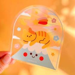 Suncatcher sticker - Gato en el Monte Fuji