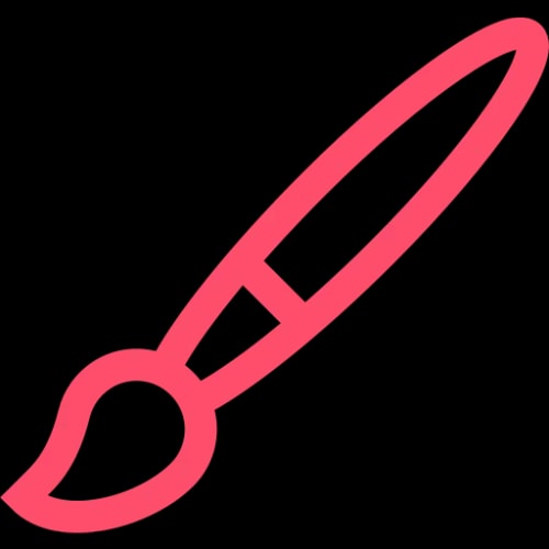 Icône représentant un pinceau de peinture en couleur rose.