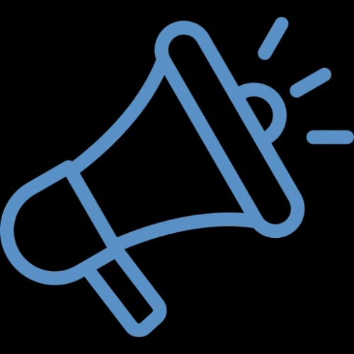 Icône d'un mégaphone, représentant la communication et l'annonce.