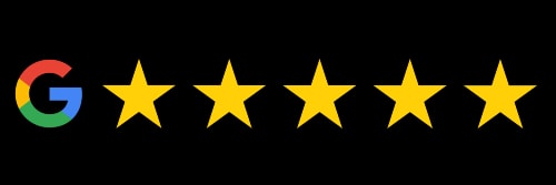 Logo Google avec une note de 5 étoiles pour représenter la note Google donnée par nos clients à l'Agence Vitrine