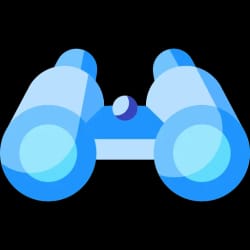 Une paire de jumelles stylisées, de couleur bleu clair, avec des formes arrondies et un design moderne, pour illustrer le suivi post-recrutement par Keystone Recrutement