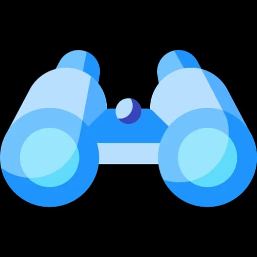 Une paire de jumelles stylisées, de couleur bleu clair, avec des formes arrondies et un design moderne, pour illustrer le suivi post-recrutement par Keystone Recrutement