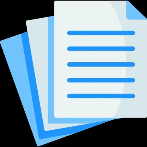 Icône représentant trois feuilles de papier empilées, avec une feuille au-dessus légèrement décalée, illustrant un document ou une page de contenu, pour la simplification de la gestion administrative grâce aux services de Keystone Recrutement