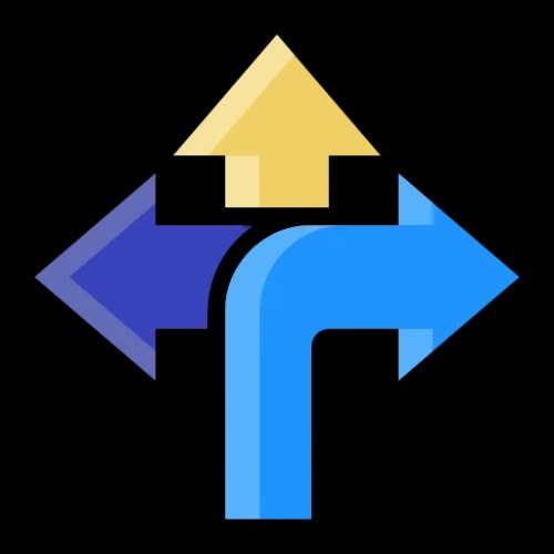 Icône représentant des flèches dans différentes directions : haut, bas, gauche et droite, pour illustrer la flexibilité apporter par Keystone Recrutement
