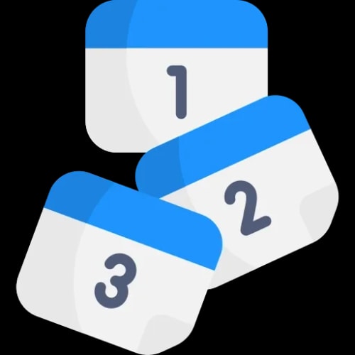 Trois icônes de calendrier avec les chiffres 1, 2 et 3 en bleu sur un fond blanc, pour illustrer le premier rendez-vous avec le consultant Keystone Recrutement