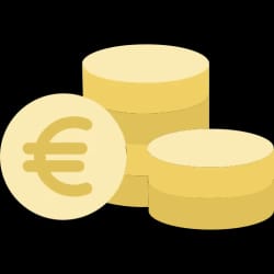Icône représentant des pièces de monnaie avec le symbole euro, pour illustrer le contrôle du budget permis par l'accompagnement de Keystone Recrutement