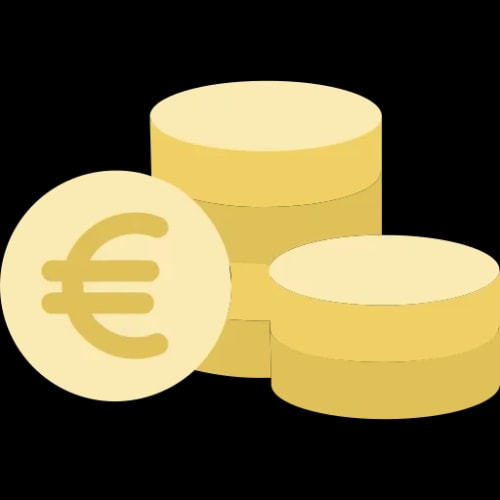 Icône représentant des pièces de monnaie avec le symbole euro, pour illustrer le contrôle du budget permis par l'accompagnement de Keystone Recrutement
