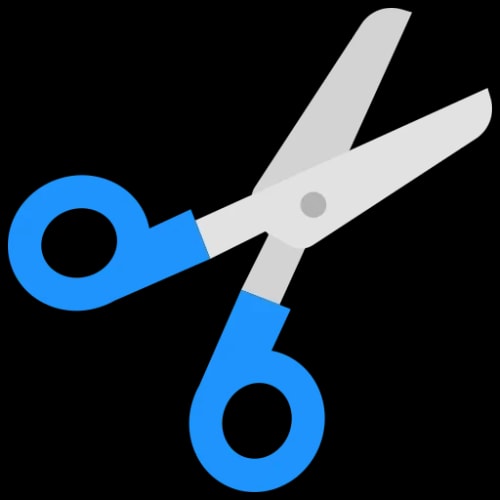 L'icône d'une paire de ciseaux bleus sur un fond blanc, pour illustrer la recherche de talents sur mesure par Keystone Recrutement