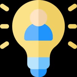 Une ampoule stylisée avec une silhouette humaine à l'intérieur, symbolisant des idées ou l'innovation, pour illustrer l'écoute de vos besoins par Keystone Recrutement