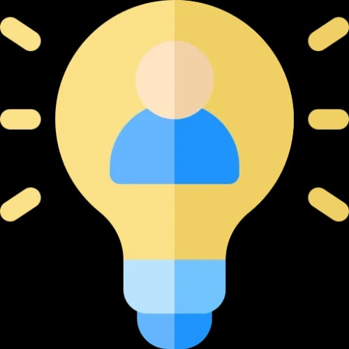Une ampoule stylisée avec une silhouette humaine à l'intérieur, symbolisant des idées ou l'innovation, pour illustrer l'écoute de vos besoins par Keystone Recrutement