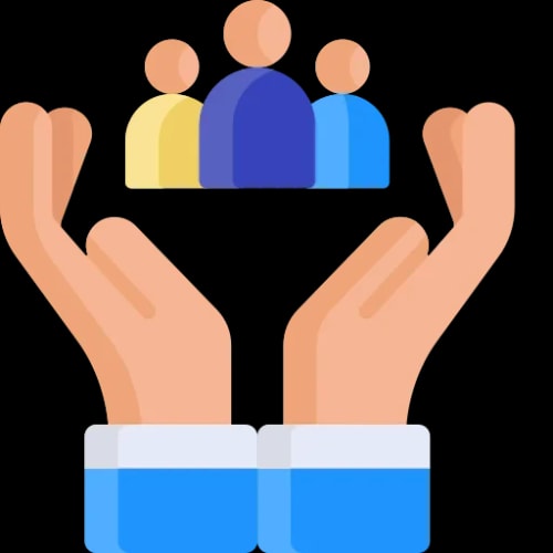 Deux mains ouvertes tenant des figures humaines stylisées représentant une communauté, pour illustrer la préservation de votre masse salariale