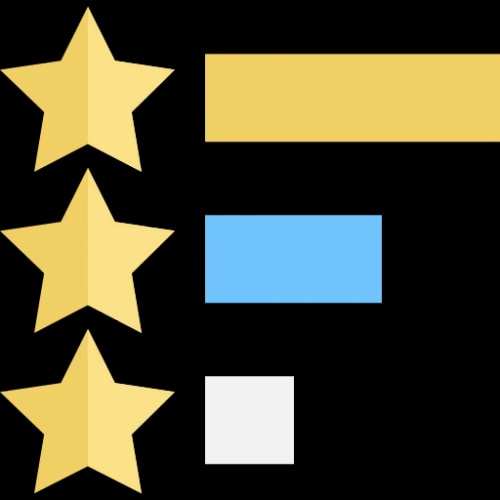 Étoiles de couleur jaune et bleue représentant un système de notation, avec des étoiles vides en bas, pour illustrer l'entretien et l'évaluation des candidats par Keystone Recrutement